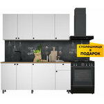 Кухонный гарнитур, столешница Тростник 38мм, Кухня Модена 280см Белый/Дуб Бирюзовый - Изображение 3